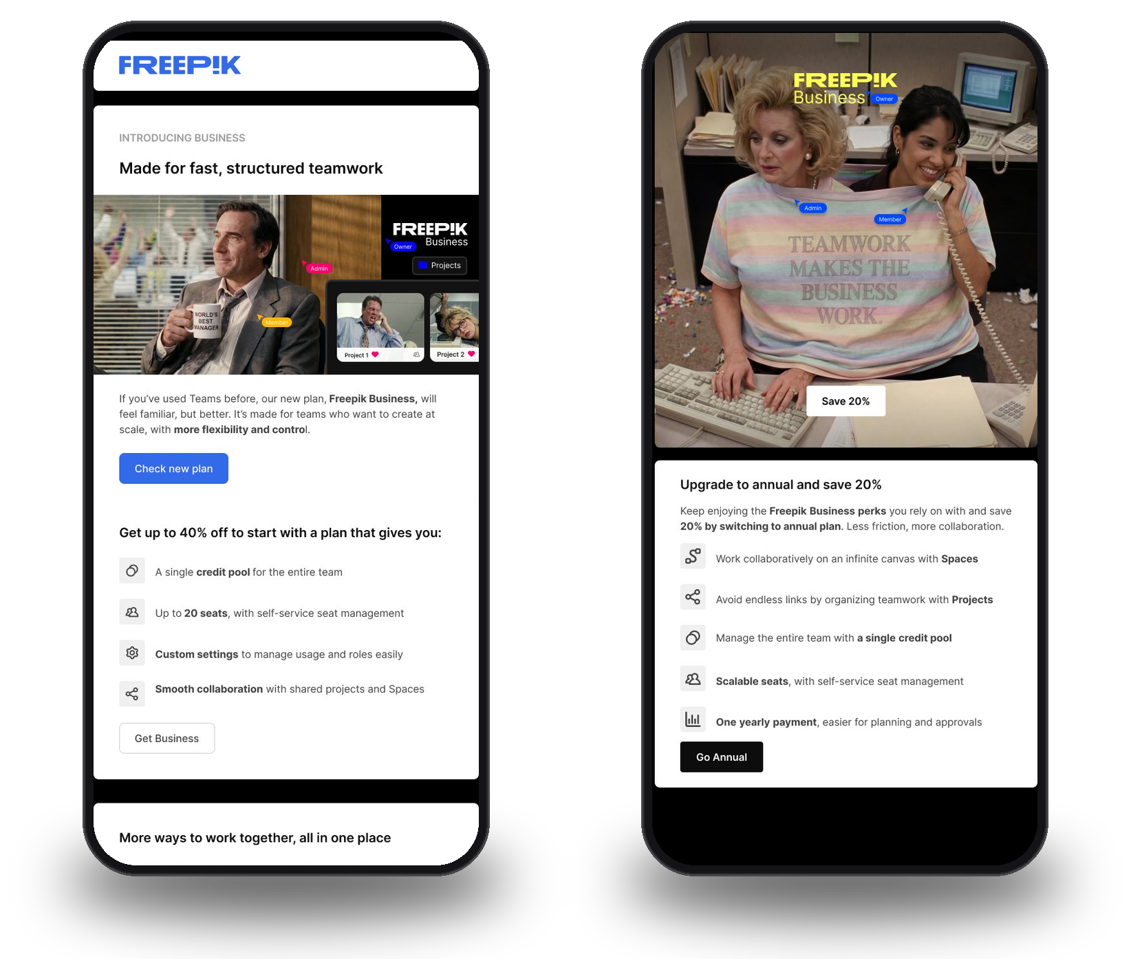 Emails de la campaña de Freepik Business