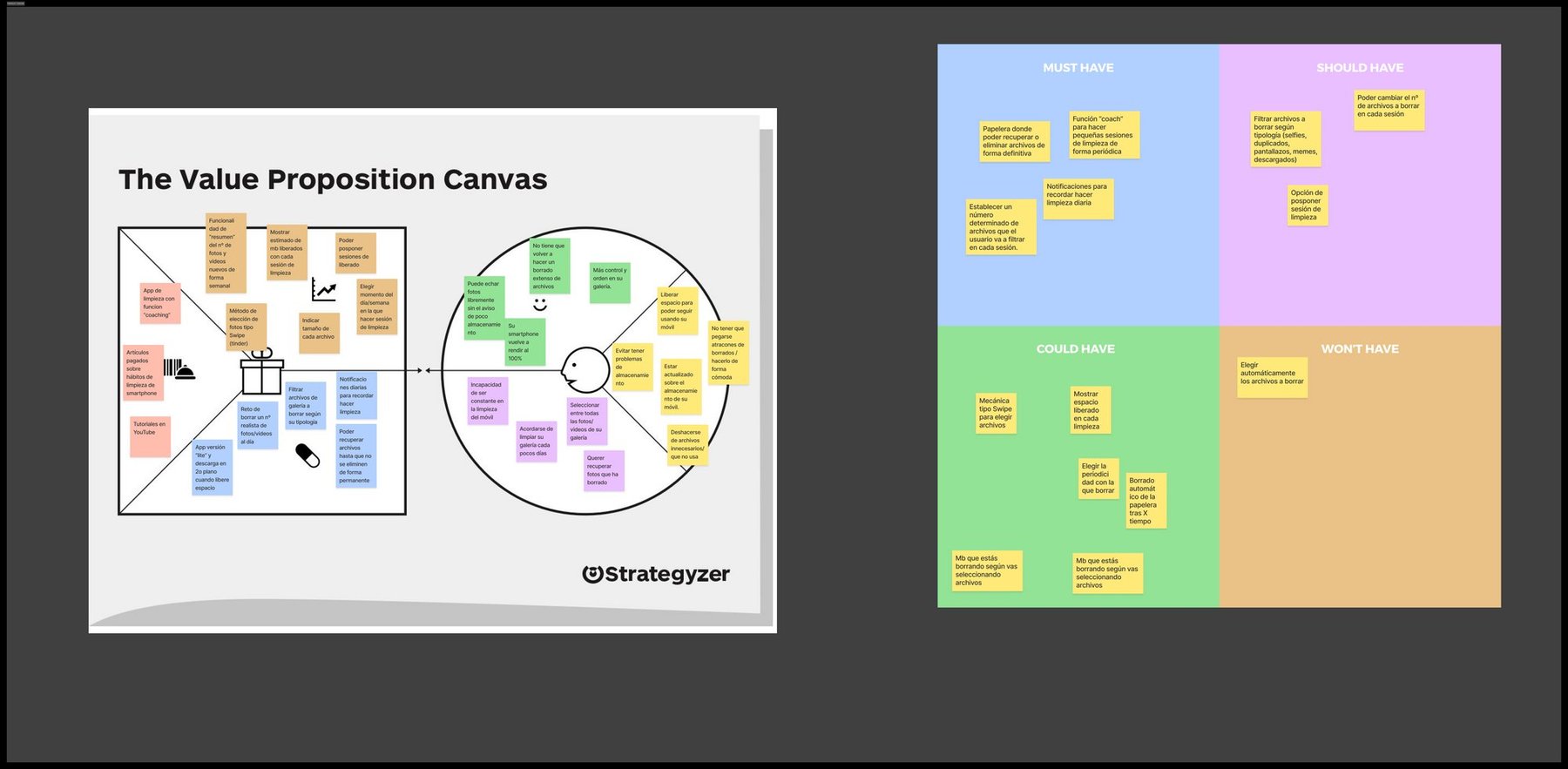Value Proposition Canvas y priorización MoSCoW de Pic'em