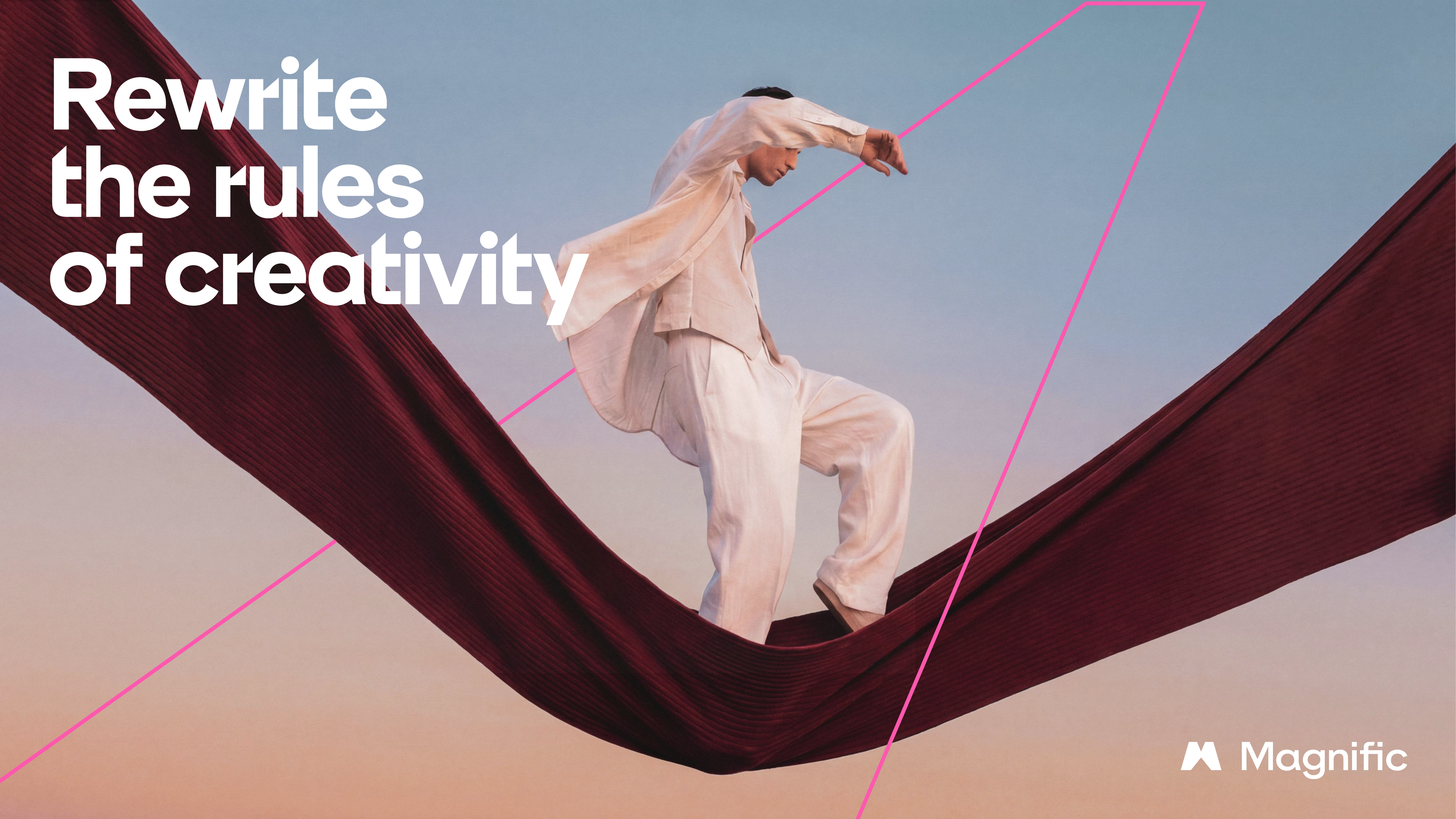 Rewrite the rules of creativity — visual del press kit de Magnific